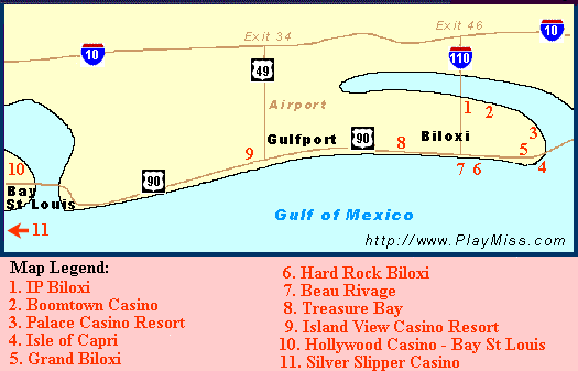 Map of Biloxi Mississippi Casinos