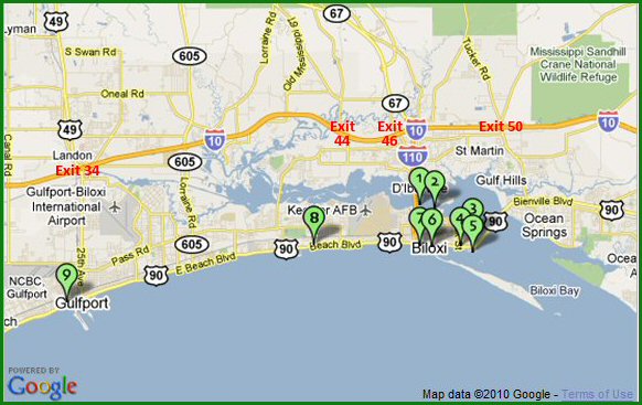 map of gulfport and biloxi miss. casinos